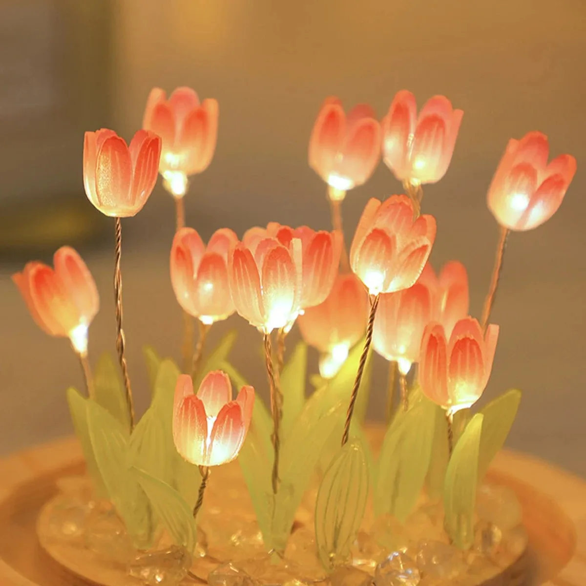 10PcsTulip Night Light Battery Operated Tulip Flower Table Lamp DIY Simulation Tulip LED Nightlight Handmade Bedside Light