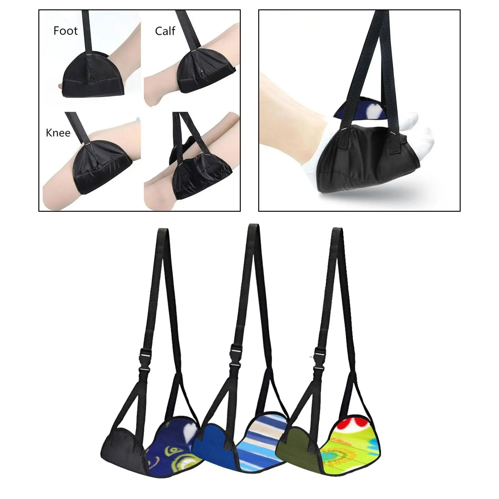 Hanging Footrest Sturdy Washable Adjustable Strap Mat Foldable Foot Hammocks for Airplane Train Farmhouse Camping Home