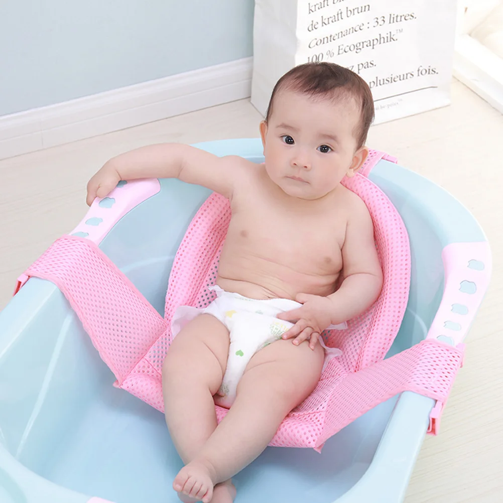 

Baby Anti Slip Bathtub Rack Pink Adjustable Mesh Bath Cushion Seat Newborn Shower Use Home Bathroom Baby Bath Rack