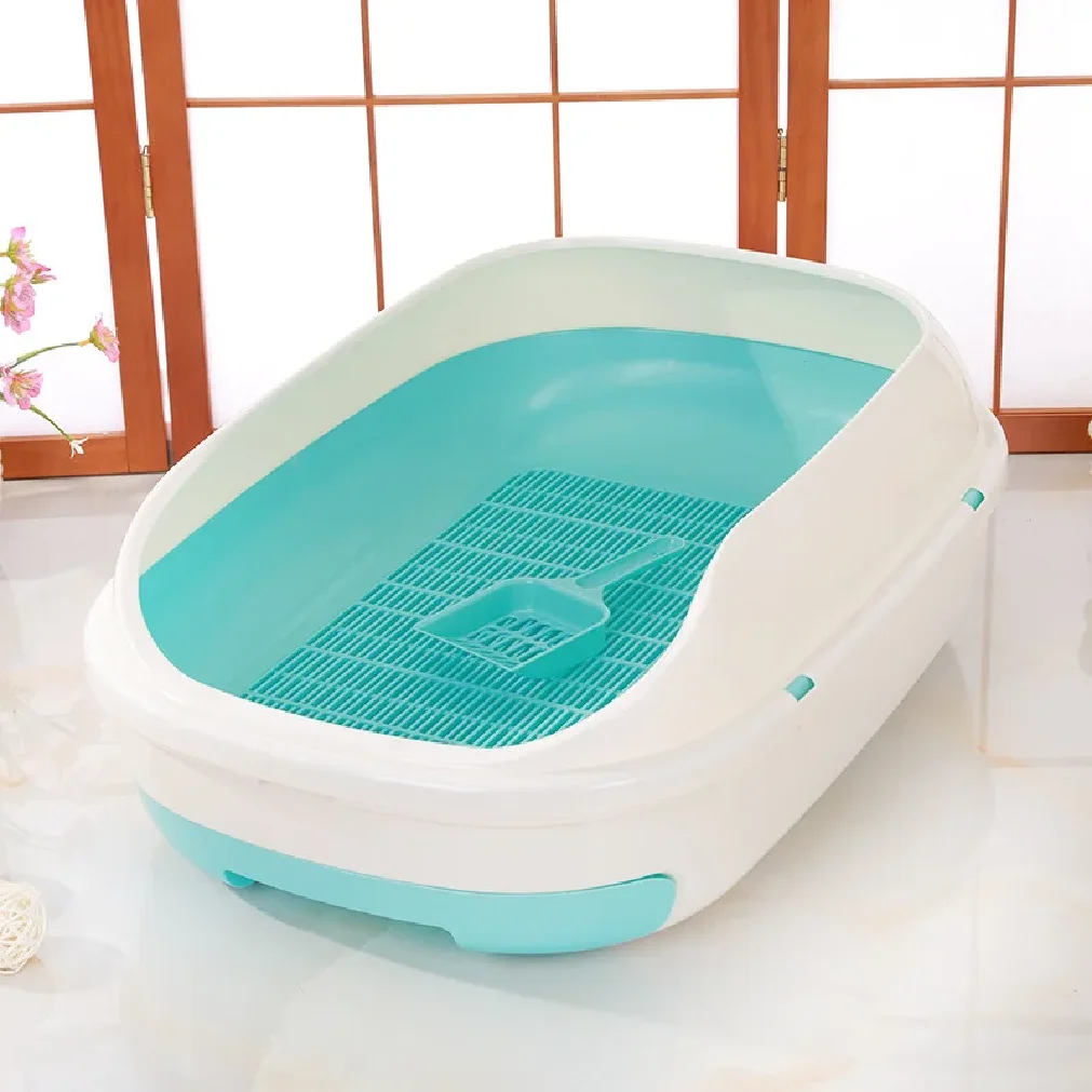 Semi Enclosed Cat Litter Box Double Layer with Drawer, Large Grate Odor Control