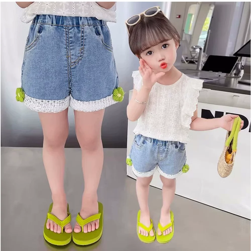 Girl Jeans Summer New Korean Version of Children's Embroidered Denim Shorts Versatile Casual Hot Pants
