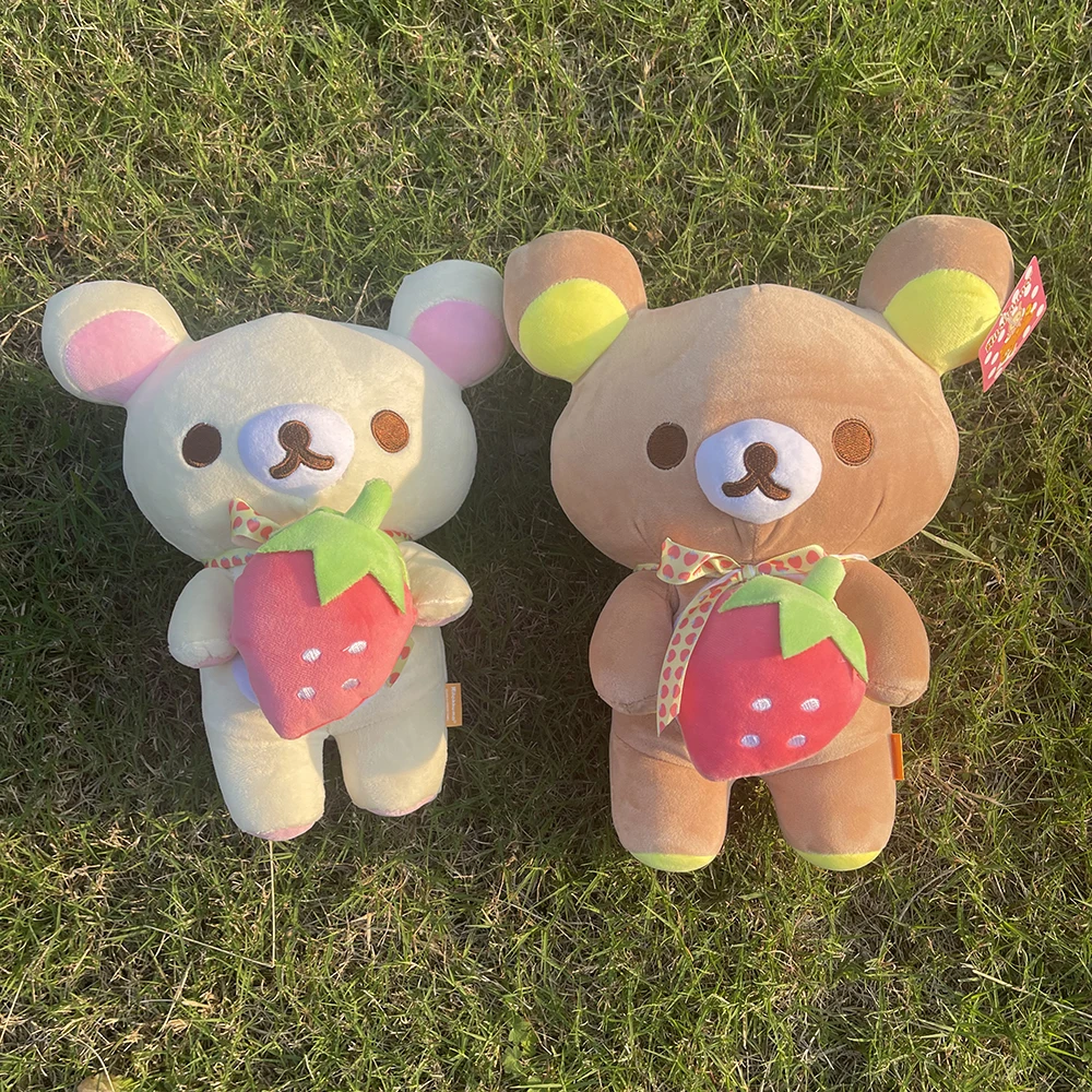 New Strawberry Rilakkuma Plush Toy Cute Soft Teddy Bear Stuffed Doll Cartoon White Brown Couple Friends Birthday Gift for Kids