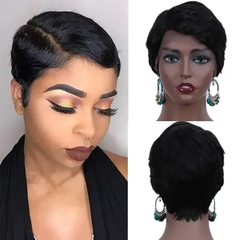 Short Bob Wig Pixie Cut Wig Straight Human Hair Wigs Peruvian T Part Transparent Lace Wig For Women Preplucked Hairline