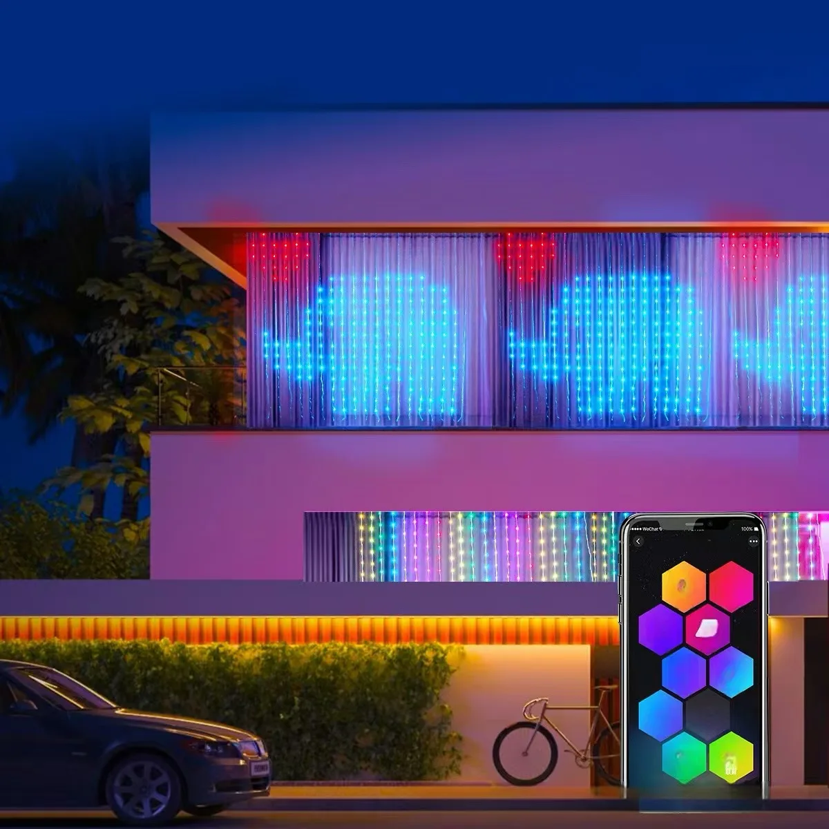 Led Smart Curtain Lights New Year's Garland App RGB Fairy Lights DIY Music Change Display for Window Christmas Room Decoration