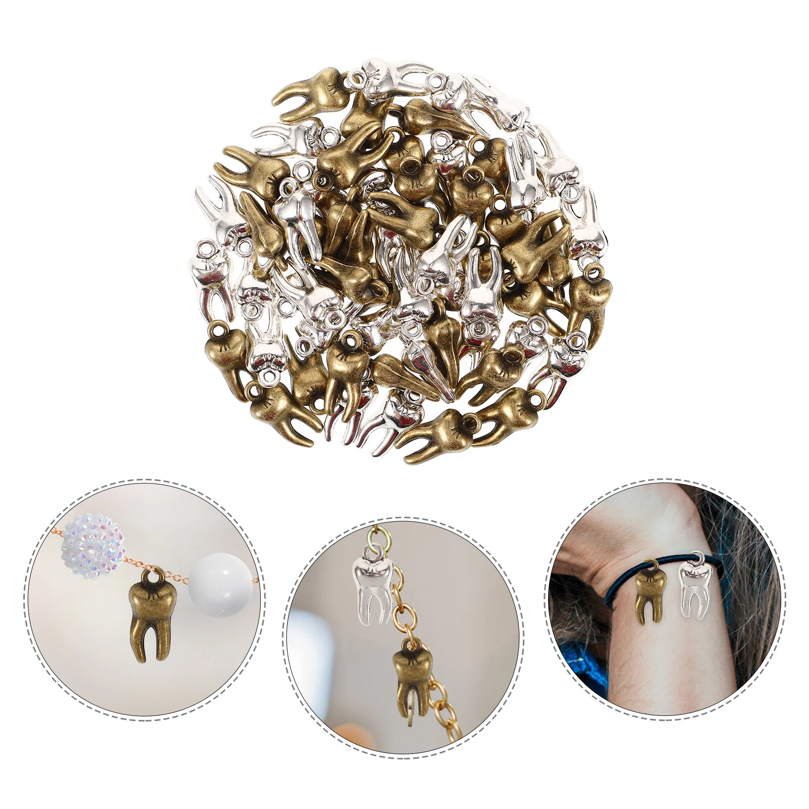 

60Pcs Creative Teeth Charms Durable Safe Smooth Edges for DIY Jewelry Making Necklace Bracelet Keychain Tooth Ornament