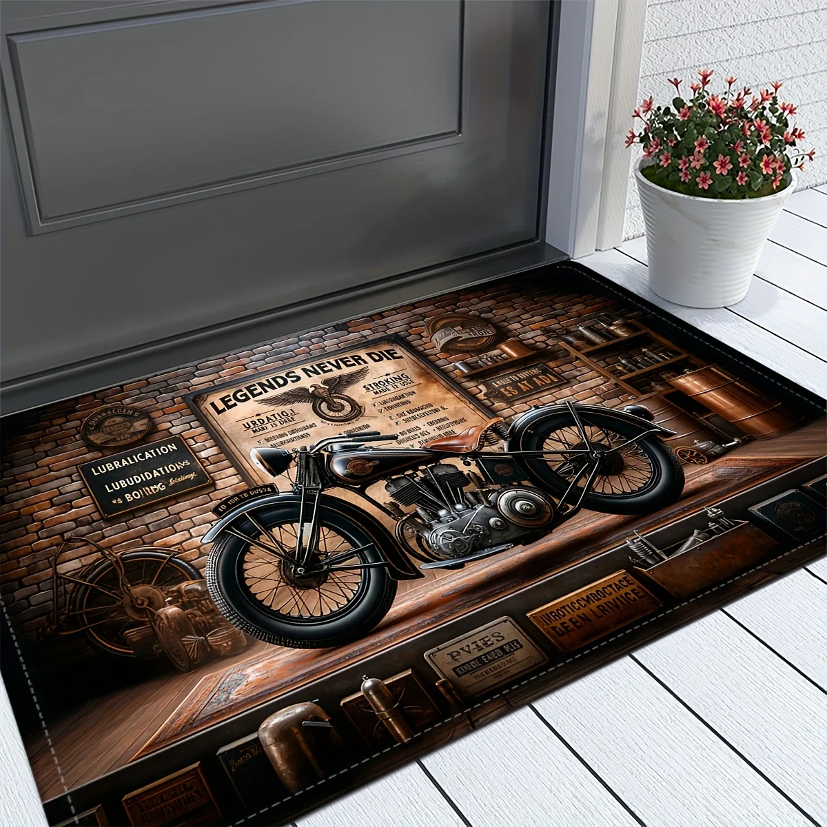 

Retro Motorcycle Club Patterns DoorMat, Non-slip Carpet, Suitable for Living Room, Bedroom, Bathroom, Holiday Home Decoration