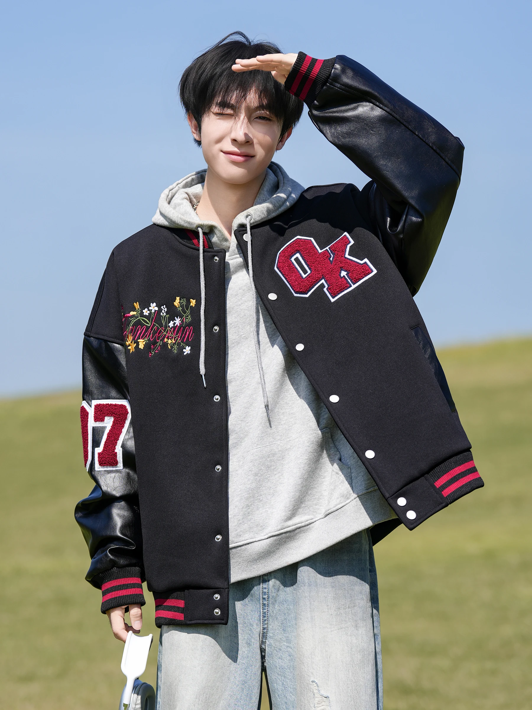 

Stitching Floral American Baseball Jaet Men's Spring Autumn Trend Design Leather Color Blo Jaet Youth Sle