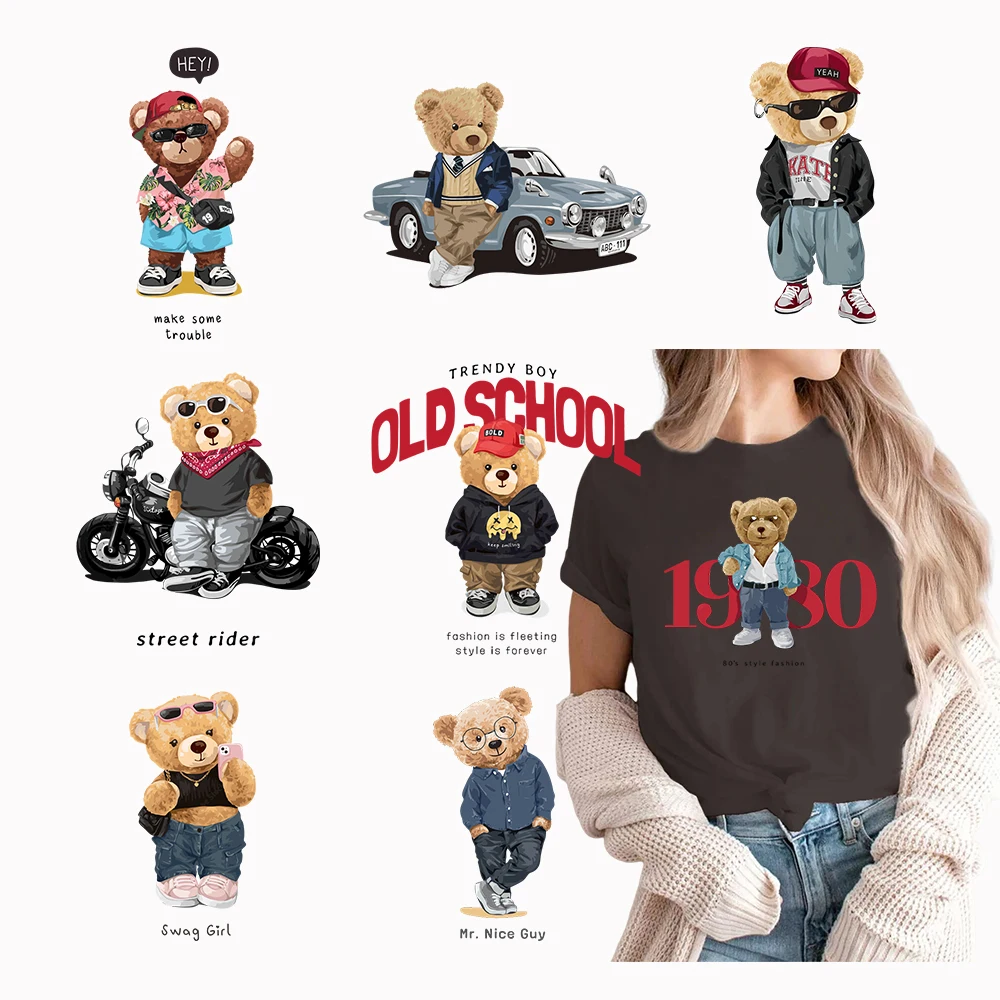 Cartoon Puppet Bear Pattern Heat Transfer Clothing Patch Iron On Transfer For Clothing t Shirt Ironing Stickers Applique