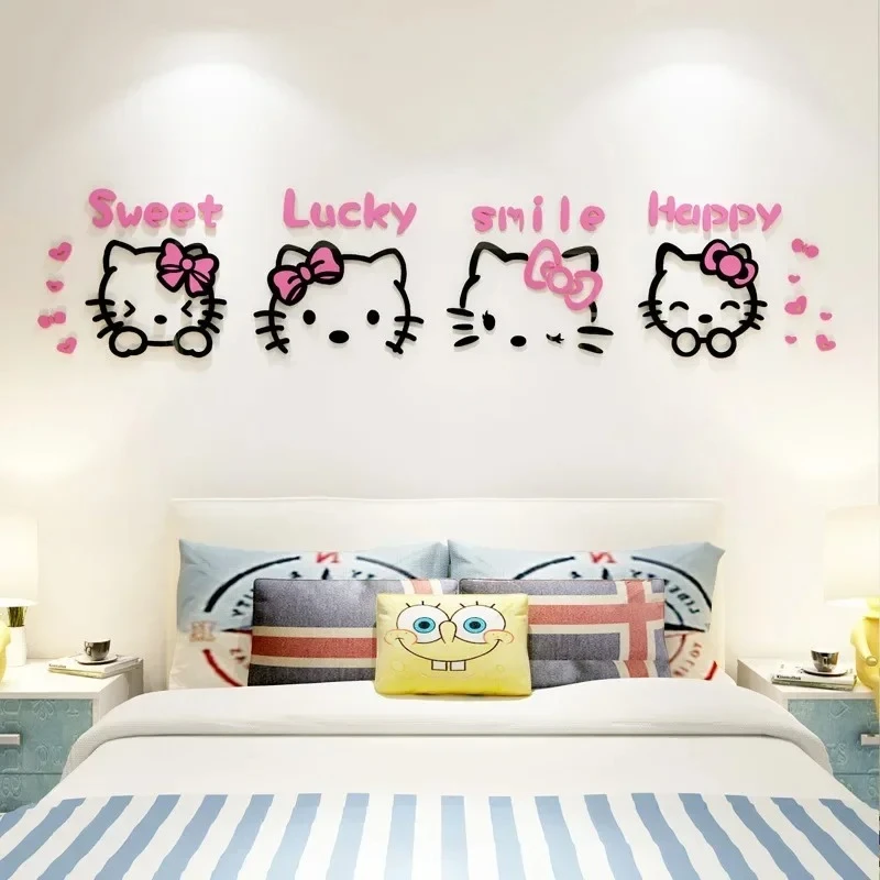 Anime Hello Kitty Naklejka Ścienna 3D Stereo DIY Kawaii Sanrio Dekoracja Pokoju Dziecięcego Śliczny Plakat Naklejki na Ścianę Tło Prezent dla Dzieci