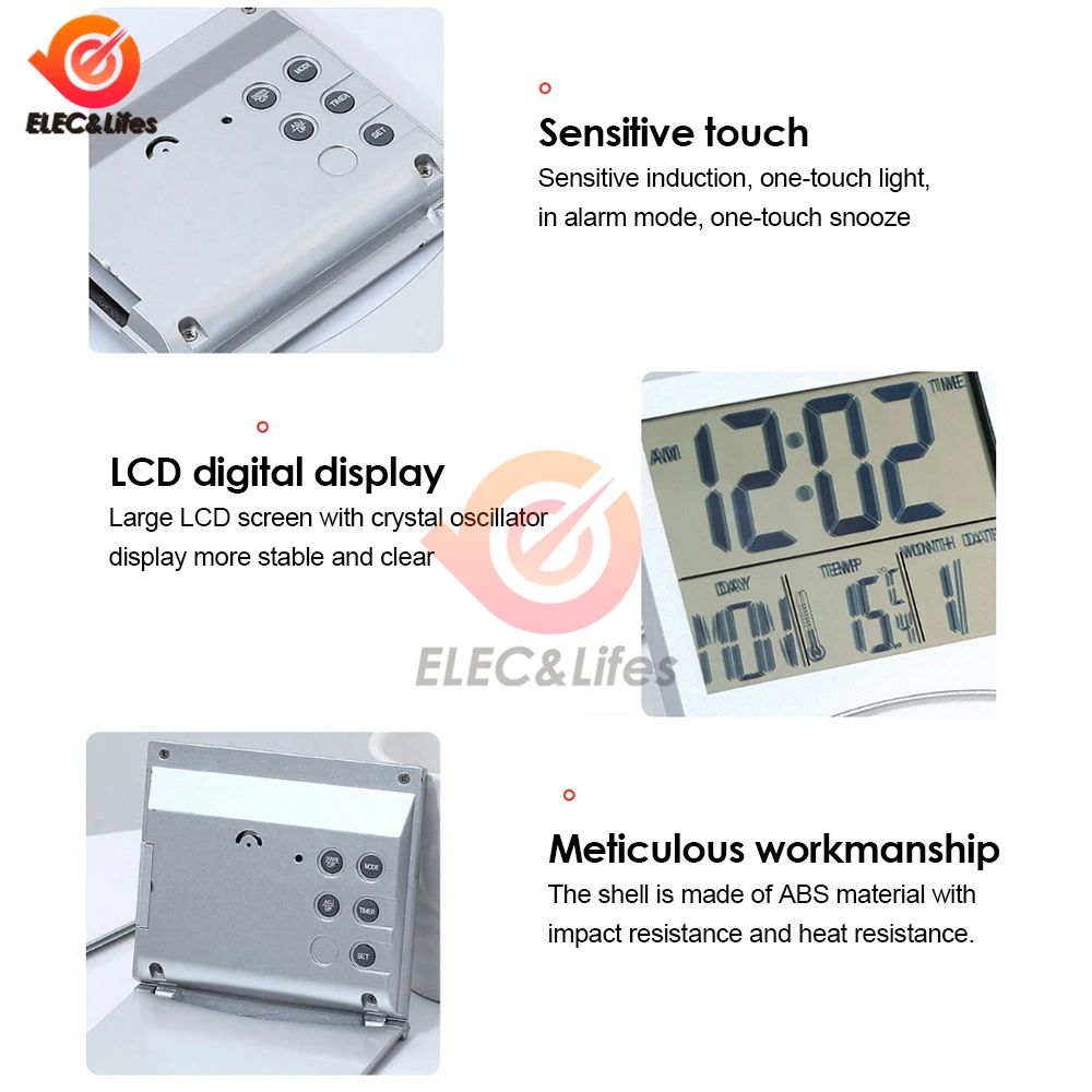 접이식 LCD 디지털 여행 시계, 온도계 습도 계량기 알람 시계, 책상 테이블 기상 관측소 책상 온도 센서