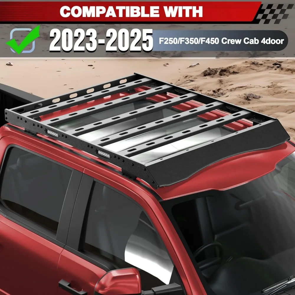 سلة حامل البضائع على السطح شديدة التحمل لموديلات F250 وF350 وF450 2023-2025 - حامل تخزين الأمتعة على الطرق الوعرة مع طاقة