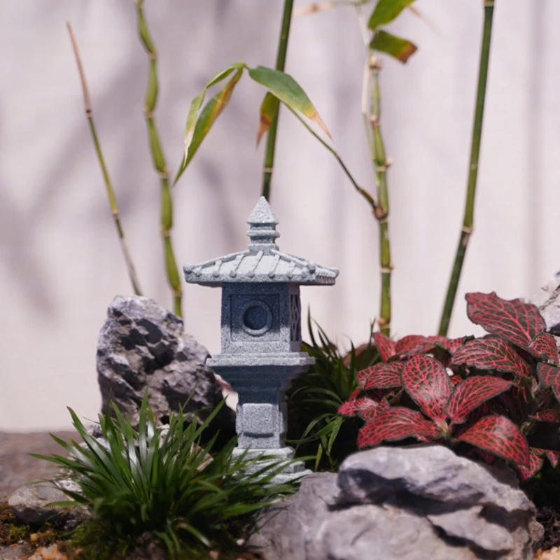 Retro Gazebo Chinese Lanterns Mini Pagoda Model Decoration Stone Miniature Statue Sandstone Home Accessories