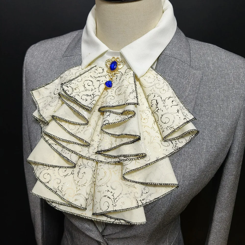 Gorgeous Ruffled Multi-layered Gold-embossed Drool Bib Shirt Outerwear Banquet Stage Performance Fake Collar Cosplay Prop