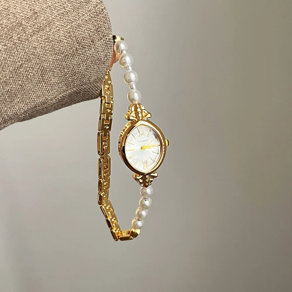 

Высокое качество ретро золотой маленький римский циферблат женские часы роскошные жемчужные часы-браслет для девочек элегантные женские кварцевые наручные часы подарок