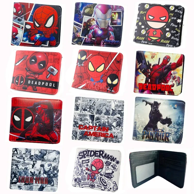 Spidermans Short Wallets Marvels Leather Fold Wallets Portable Cartoon Card Holder Coin Purse HD Printing Cover Purses Kids Gift