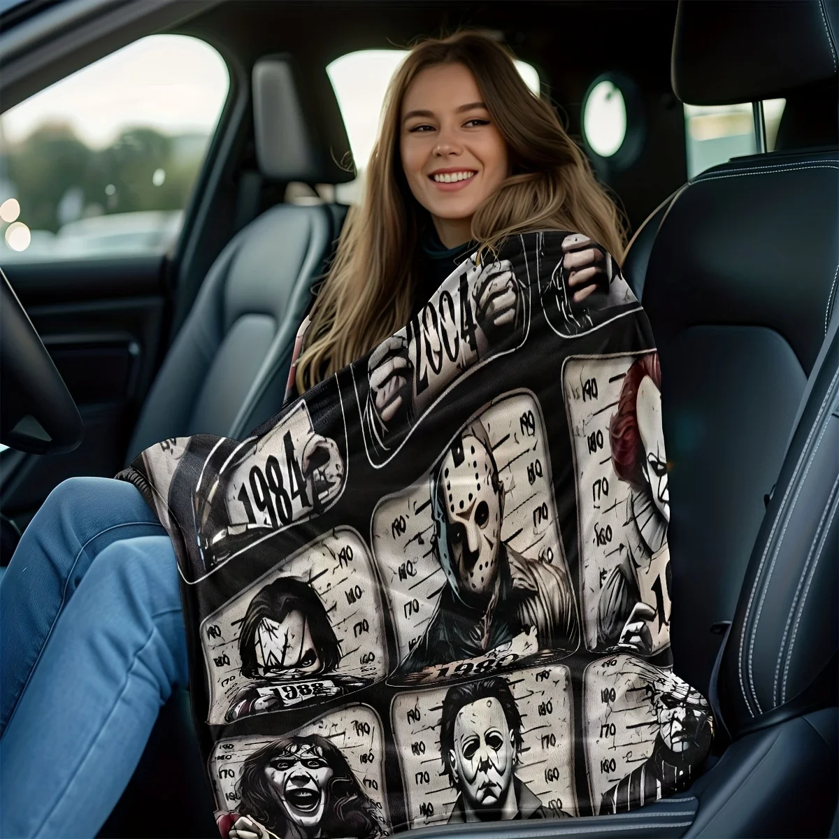 VIKAMA Horror Classic Yearbook Cover Blanket Halloween Party Theme Decoration Vintage Thriller Movie Decoration