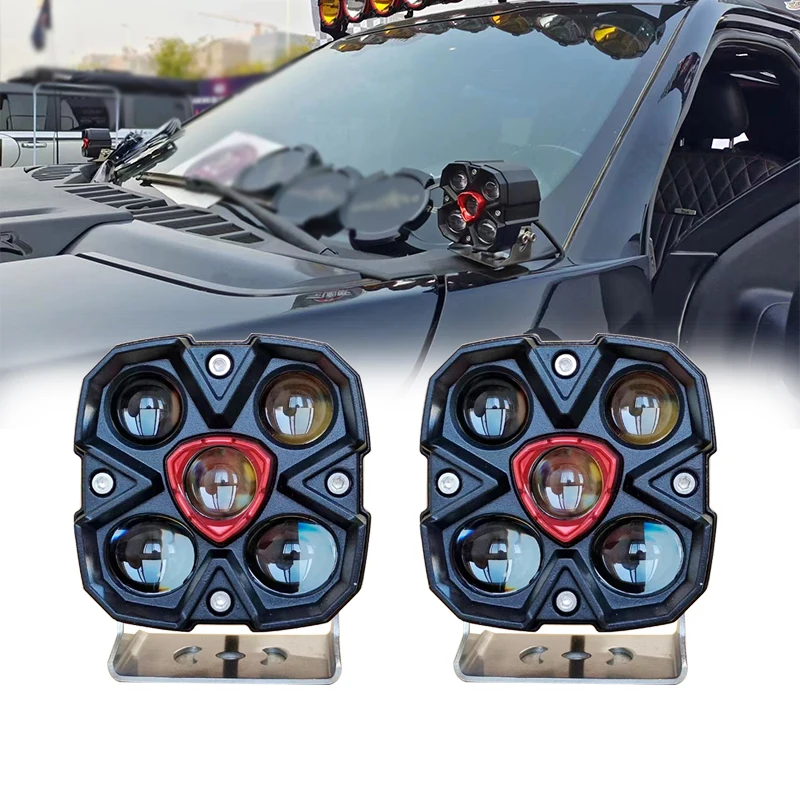 2PCS Dual Color White And Yellow 120W High Power 4inch Led Fog Light Bumper Cube Spot Beam Offroad 4x4 Pickup SUV Car Work Lamp