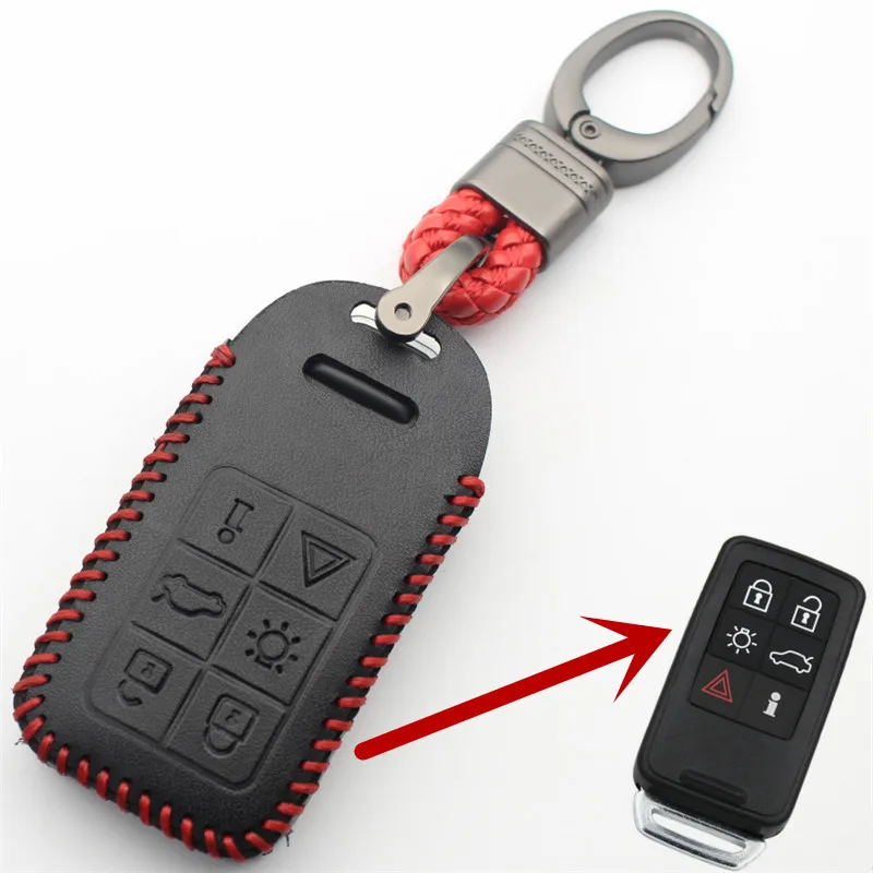 Genuine Leather 6Button Keyless Entry Smart Key Case Cover For Volvo S60 S80 V40 V60 V70 XC60 XC70 2007-2016