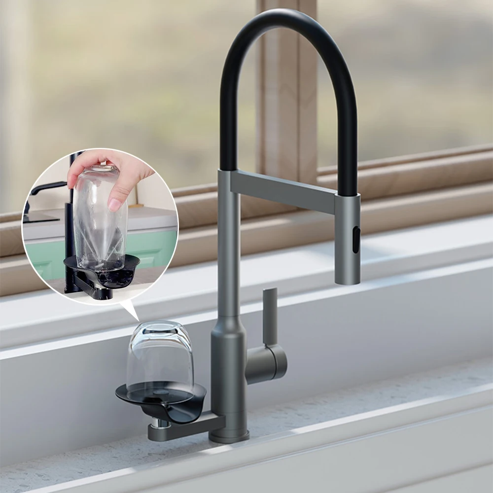 

Modern Kitchen Faucets with Cup Washer Swivel Pull Out Kitchen Sink Faucet Hot Cold Water Faucet Deck Mounted Kitchen Mixer Taps