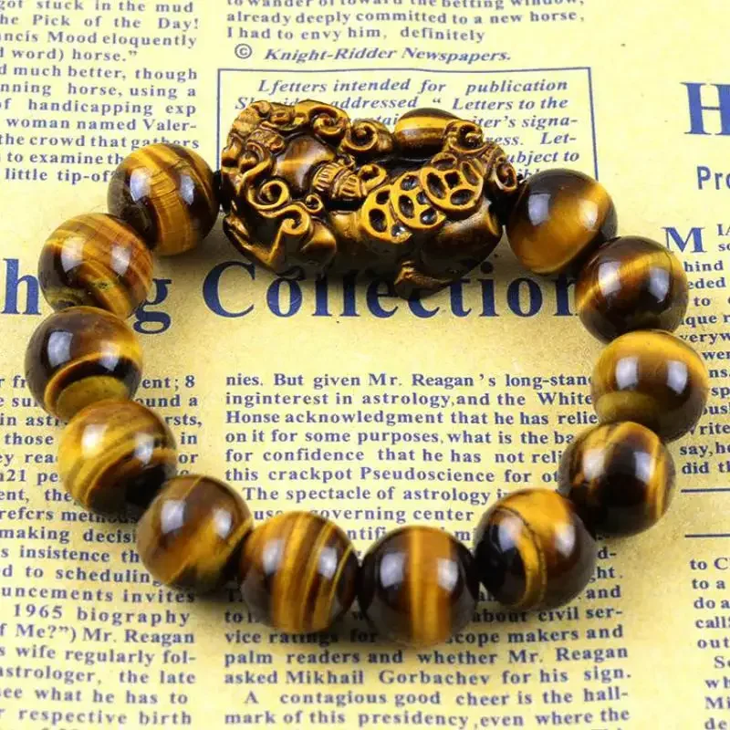 Natural Stone Beads Bracelets Yellow Tiger Eyes With Brave Brave Amulet Carving Bracelet Shifting Lucky 10-16mm