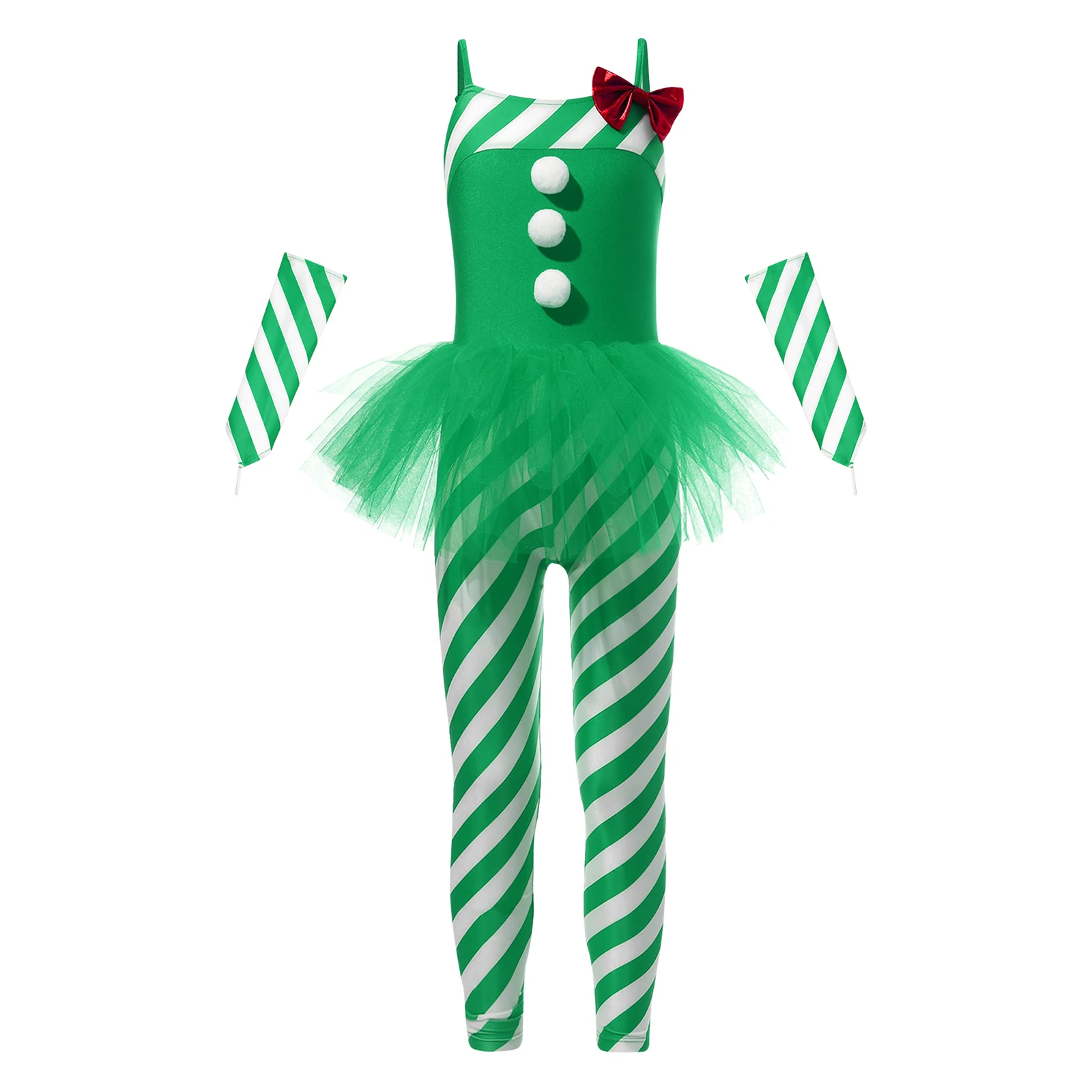 Kids Girls Christmas Dance Candy Cane Costume Santa Claus Cosplay Jumpsuit Unitard Sleeveless Stripes Ballet Leotards Bodysuit