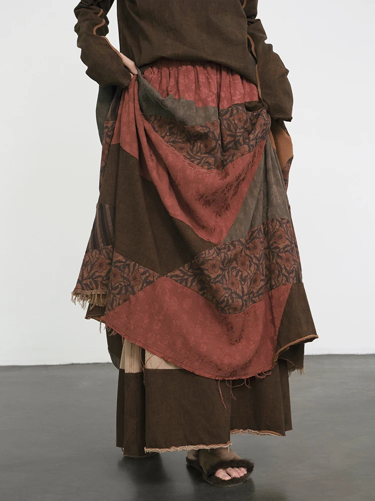 

Художественная винтажная юбка с цветными вставками для женщин, зимняя модная юбка А-силуэта для повседневной носки с плавным дизайном