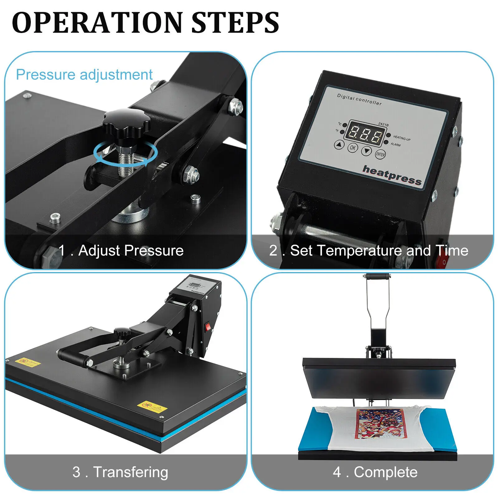 Imagem -05 - Impressora de Transferência por Sublimação Digital para T-shirt Máquina da Imprensa do Calor da Garra Calor do Aquecimento do Tubo Dobro Faça Você Mesmo 16x24 1700w