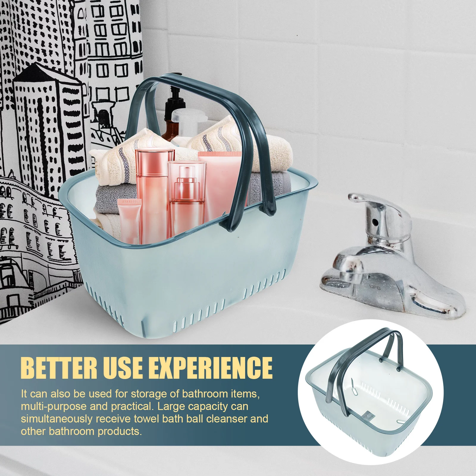 

Portable Bathroom Shower Basket with Handle Large Capacity Toiletries Storage Holder for Home Kitchen Bedroom Indoor