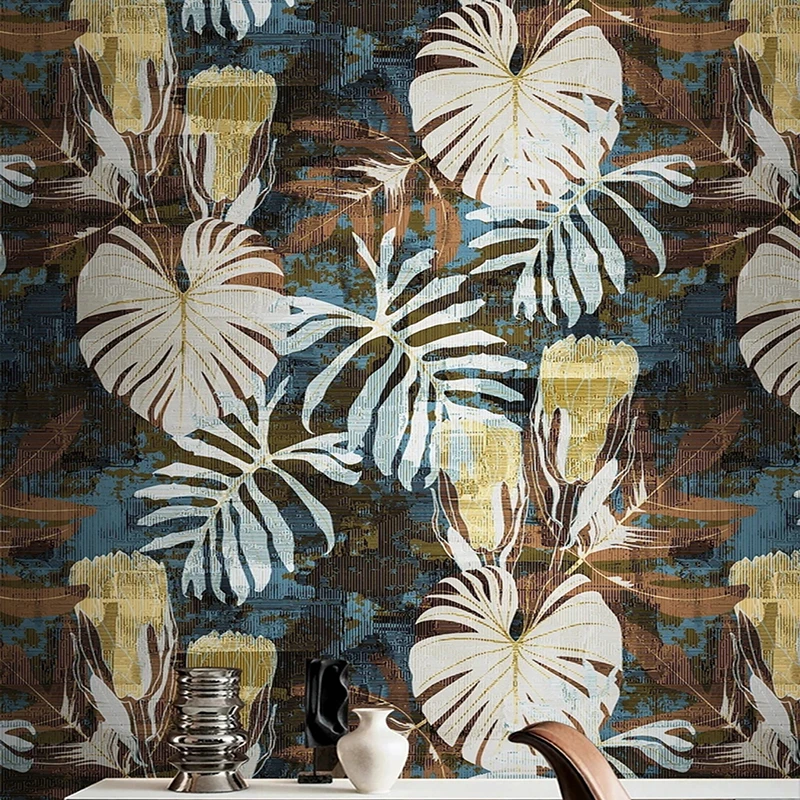 

Fashion Wallpaper Background Mural Tropical Plants Big Leaves Home Interior Decoration Wall Coverings Papel Pintado De Pared 3D