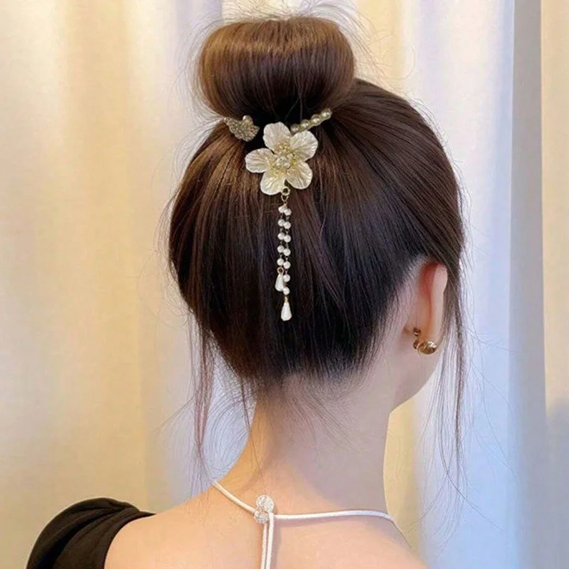 

1PC women's multi-color tassel hair clip, ball shaped head, fixed grip clip, women's high-end hair clip