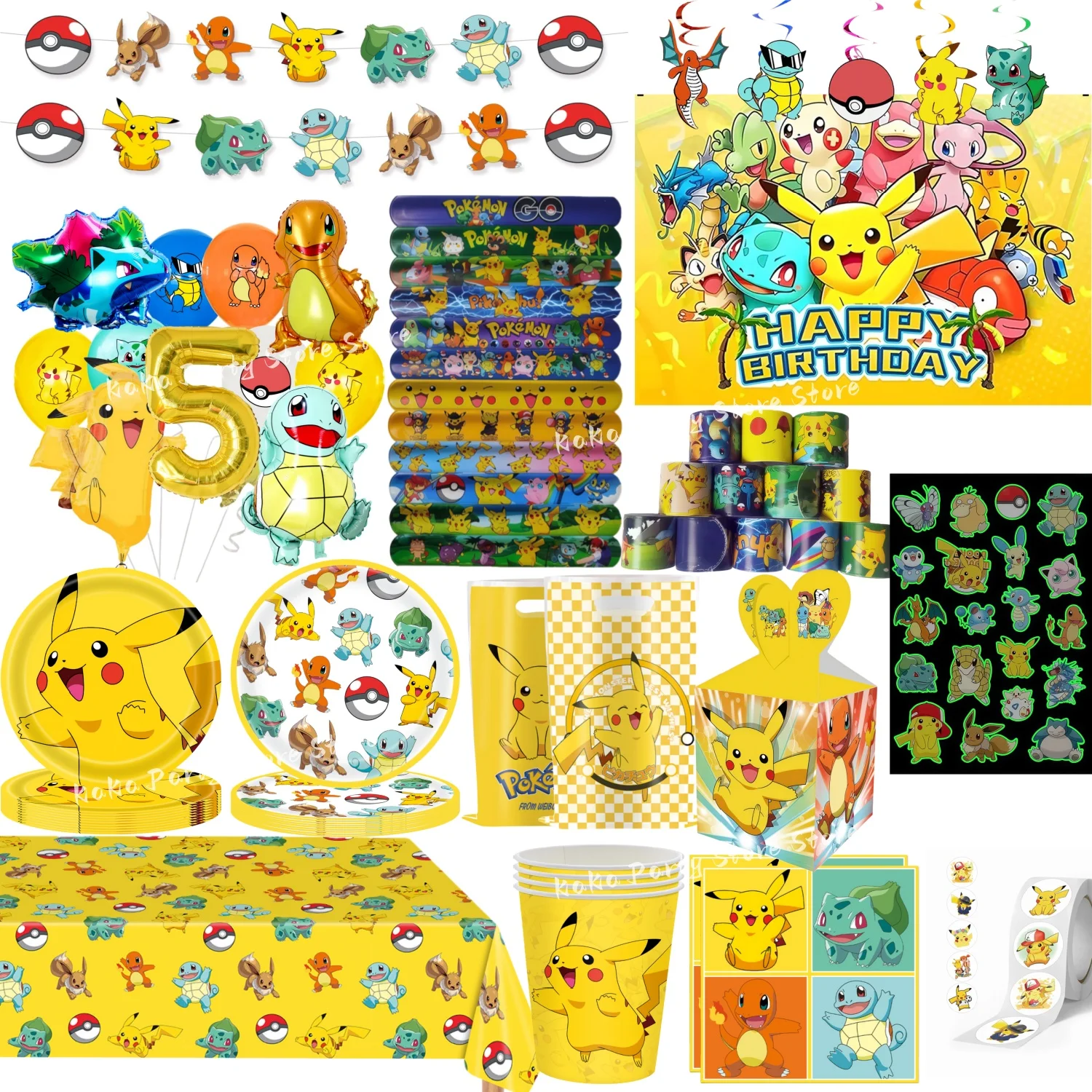 

Pikachu Boy Birthday Decoration Pikachu Party Glasses Pokemon Napkins Tableware Tablecloth Plate Cup Baby Shower Party Favors