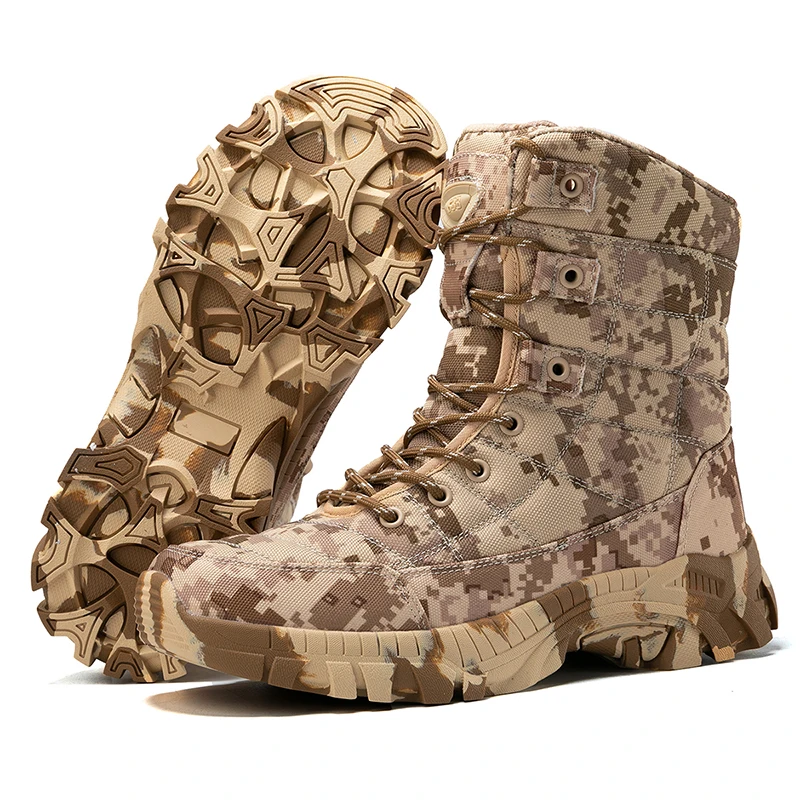 Men's Desert Combat Boots Tactical Shoes High Top Hiking Shoes Durable Anti-Slip Outdoor Climbing Trekking Shoes Hunting Boots