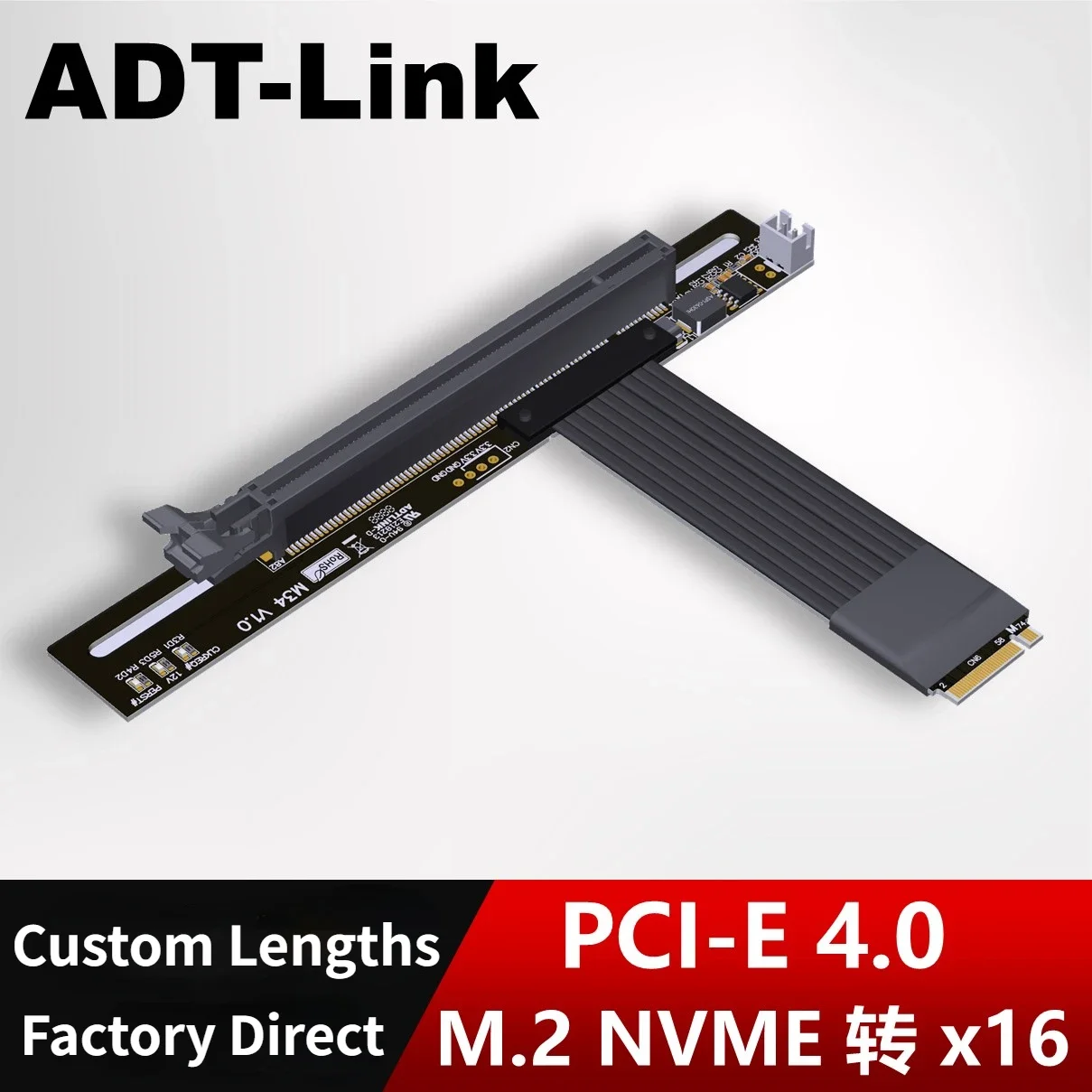 

Кабель-удлинитель ADT-Link PCIe 4,0 M.2 NGFF NVMe к PCI-E x16 GPU FFC высокоскоростной GEN4 Поворот 90 Угловой для графической карты Nvidia/AMD