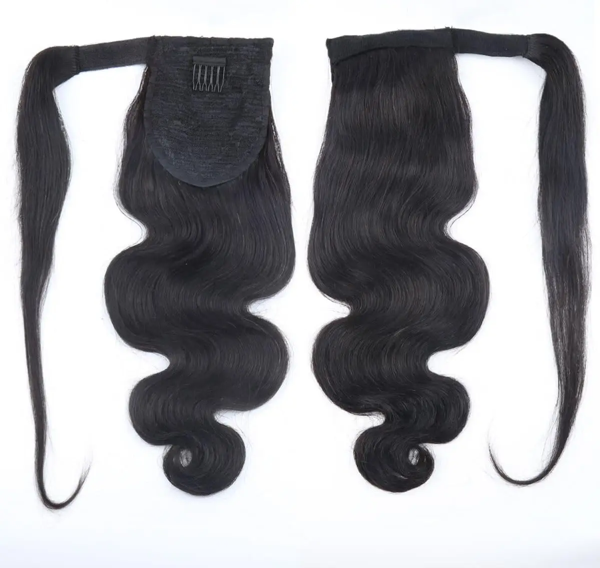 Body Wave Ponytail Extension Human Hair 14 Inch 100g Wrap Around Real Clip in Hair Ponytail Extensions #1B Natural Black