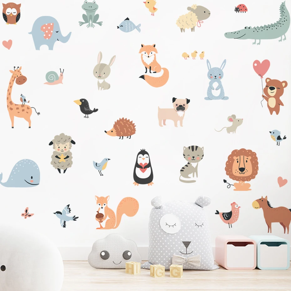 Cartoon Cute Animals Elephant Wall Stickers for Nursery Kids Room Decor Removable PVC Wall Decals Home Decoraiton Art Murals
