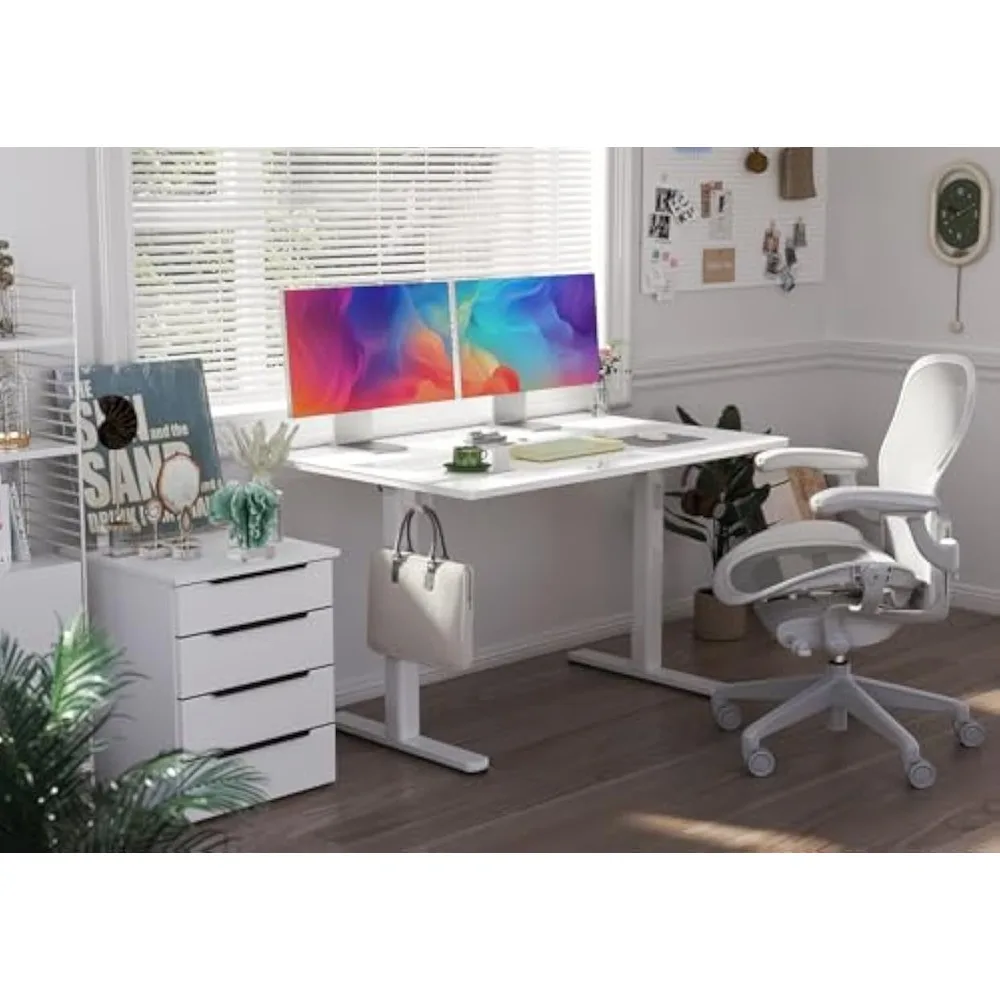 Glass Standing Desk, 48x24 Inch White Standing Desk Adjustable Height Electric Stand Up Quick Install for Computer Desks