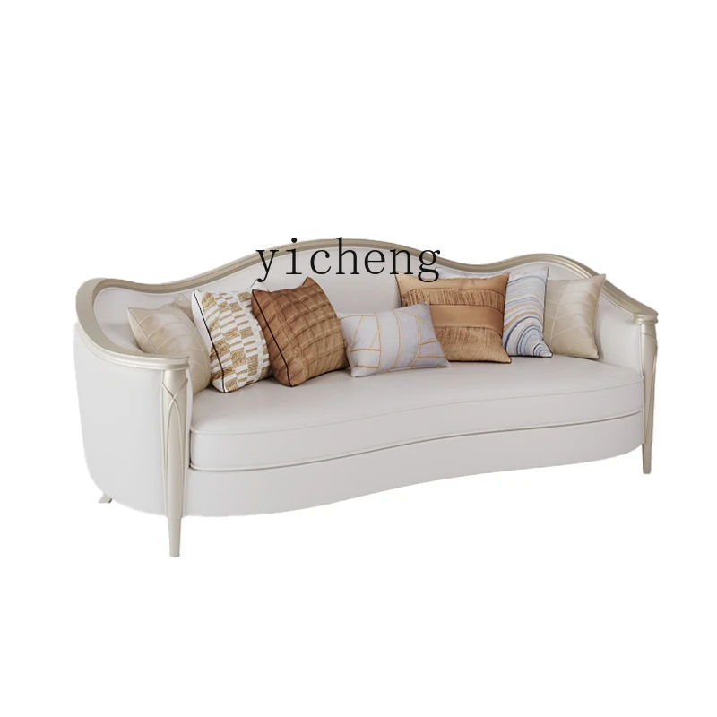 

ZC Cream Style Solid Wood Sofa Modern Minimalist Living Room Xiaohongshu Same Style Curved Sofa