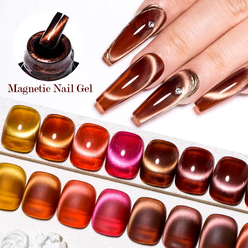 MEET ACROSS 7ml Jelly Amber Cat Magnetic Gel Nail Polish Caramel Semi-Transparent Gel Autumn Nail Art Magnetic Varnish For Nails