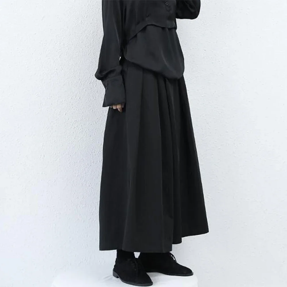 Dark Gothic Style Loose Casual  7-point Hakama Pants Wide Leg Pants 2024 New  Genderless Large Size Design Samurai Pants Unisex