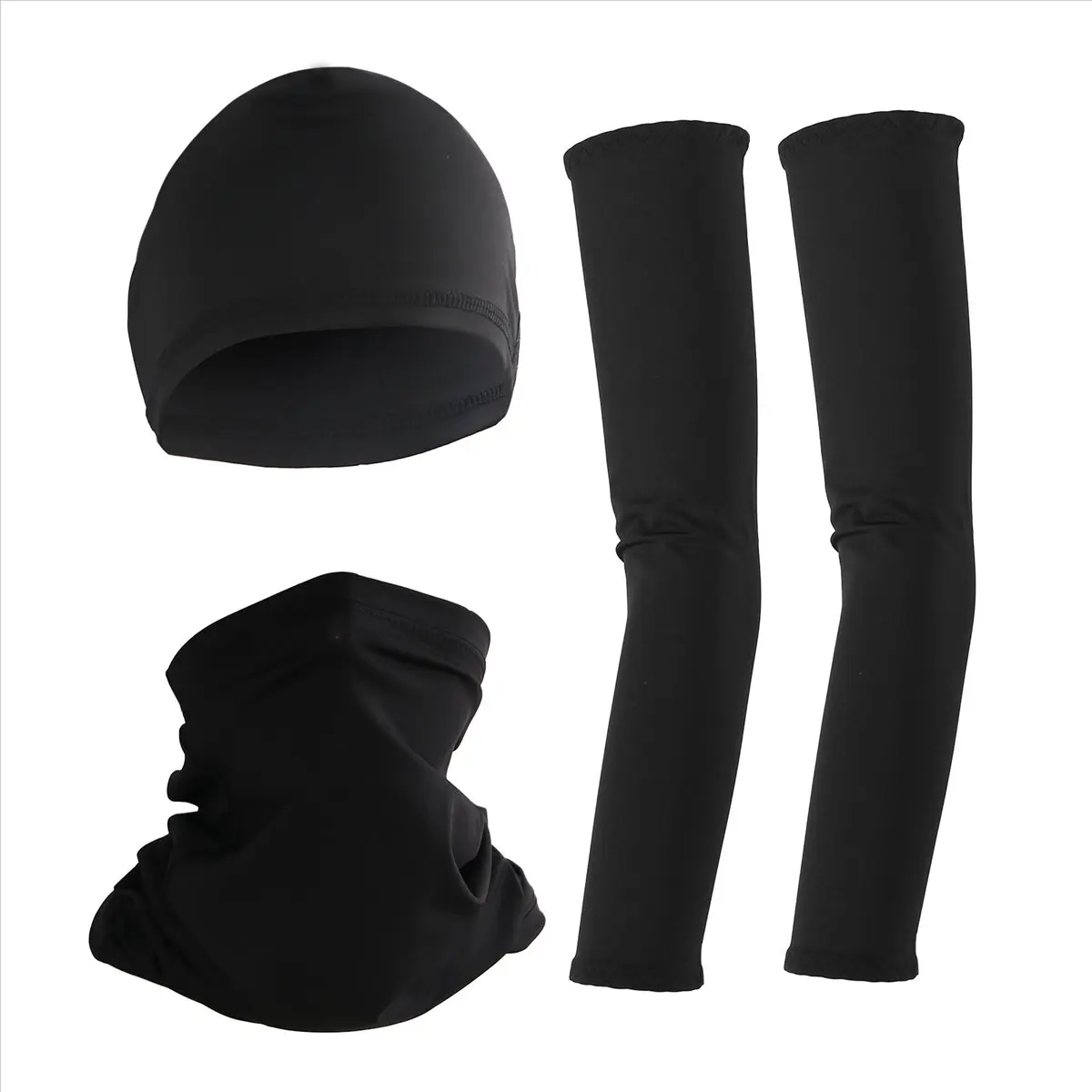 【STOCK】UV Protection Neck Gaiter Face Cover Ice Silk Cooling Arm Sleeves Skull Cap Set for Women Men Cycling Hiking Black