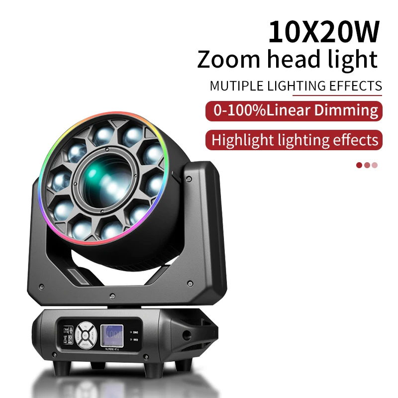 

Светодиодный светильник с подвижной головкой 10X20 Вт DMX512 для DJ, диско-бара, вечеринки, музыкального фестиваля, сценического освещения