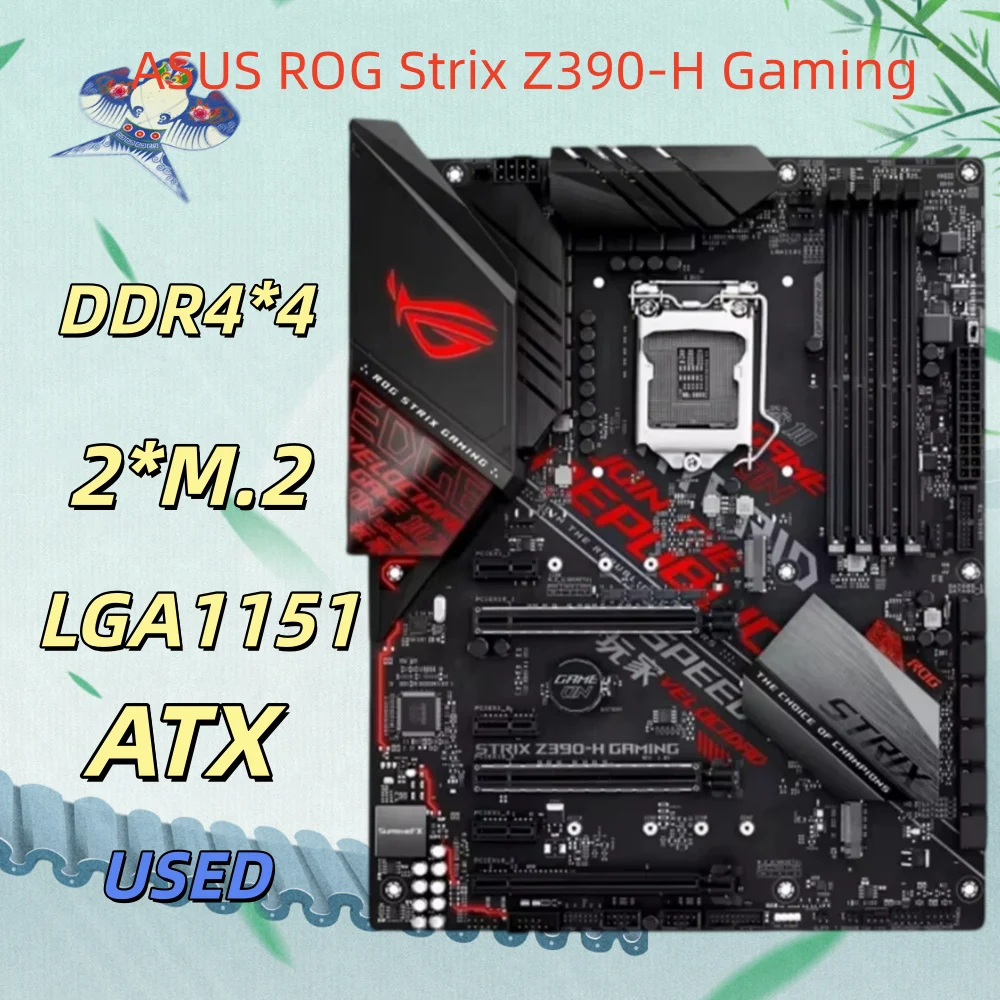ASUS ROG STRIX Z390-H GAMING motherboard LGA1151, supports 8th/9th Gen Core processors, four DDR4 memory slots, and dual M.2 int