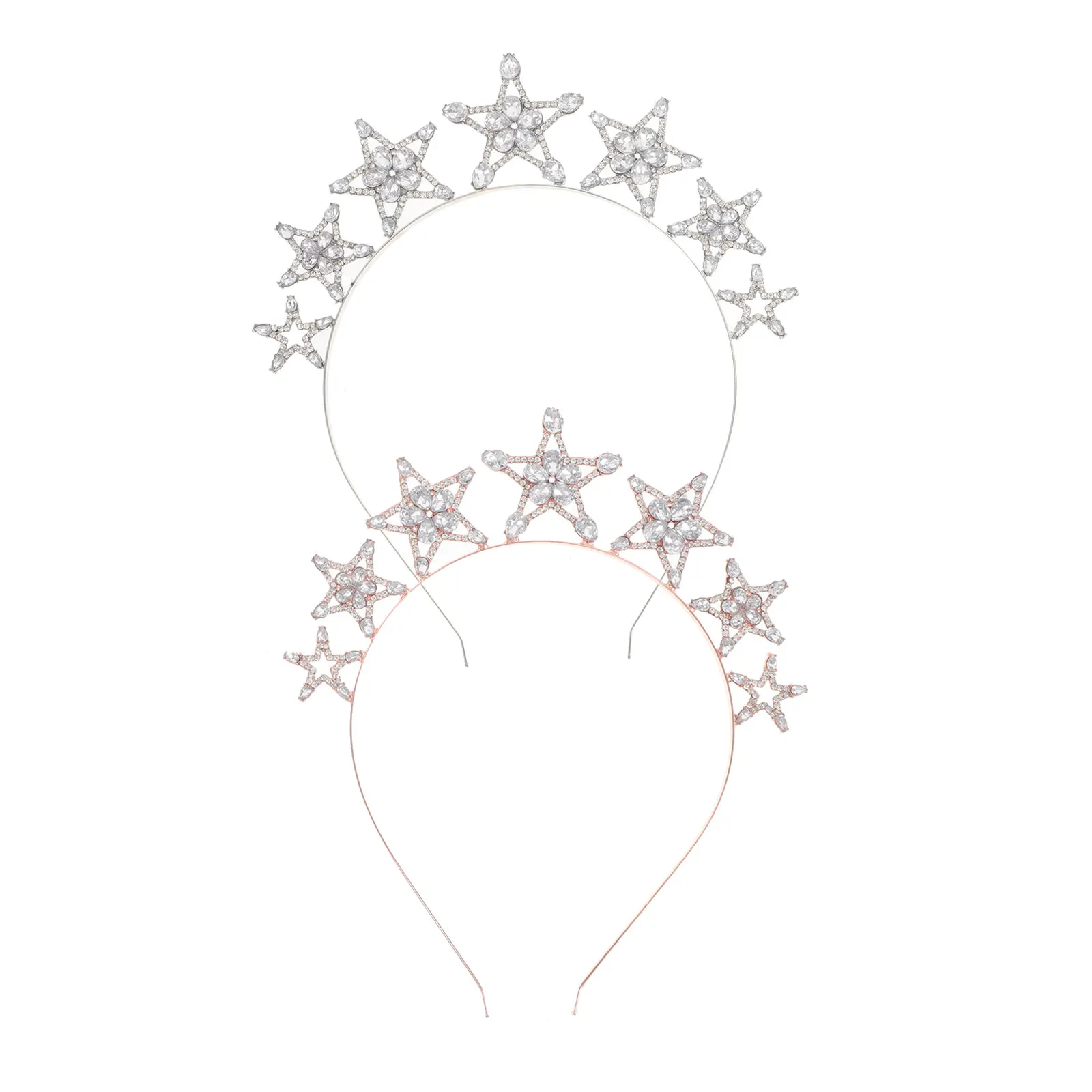 

2Pcs Rhinestone Star Shaped Hair Accessories Gold Birthday Wedding Girls Rhinestone Bridal Headband Women Fashion