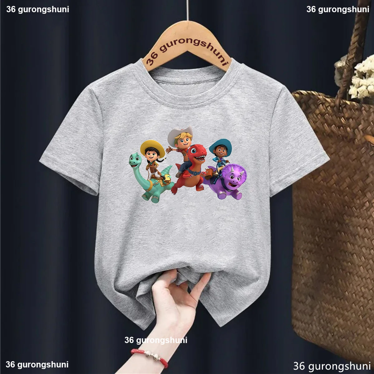 Funny Boys T-Shirts Funny Dino Ranch Cartoon Print Girls TShirt Summer Toddler Tshirts Cute Kids Clothes Short-Sleeved baby Tops