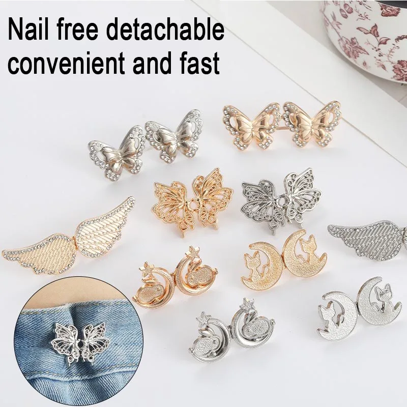 1 Pair Adjustable Tightener Waist Buckle for Jeans Waist Pants Tightening Clip Waist Line Button Brooches for Garment Decoration