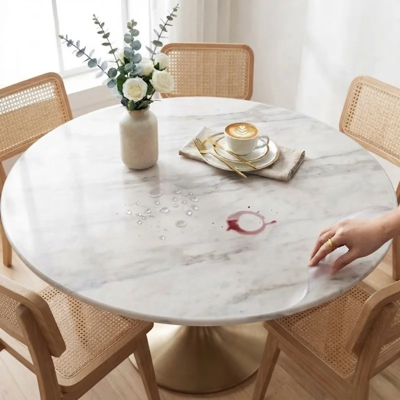 110/120/130cm Matte PVC Round Table Protector 1.5mm Waterproof Plastic Desk Pad Wipeable Table Cover for Kitchen Dining Table