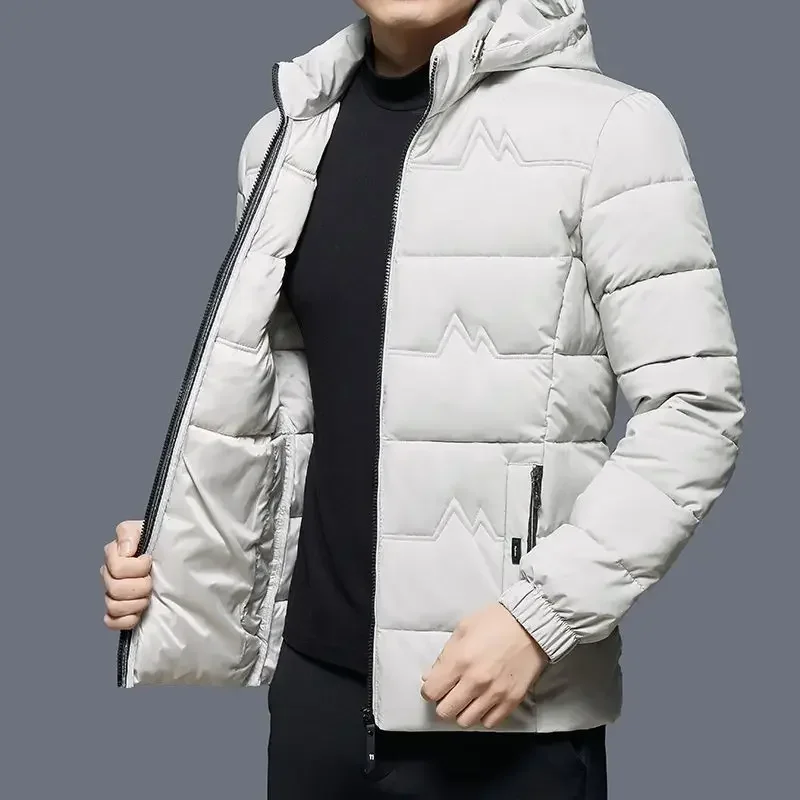 Black Men\'s Down Jacket Hooded Padding Parkas Zipper Male Padded Coats Inter Special Winter 2024 Korean Style Clothing Modern