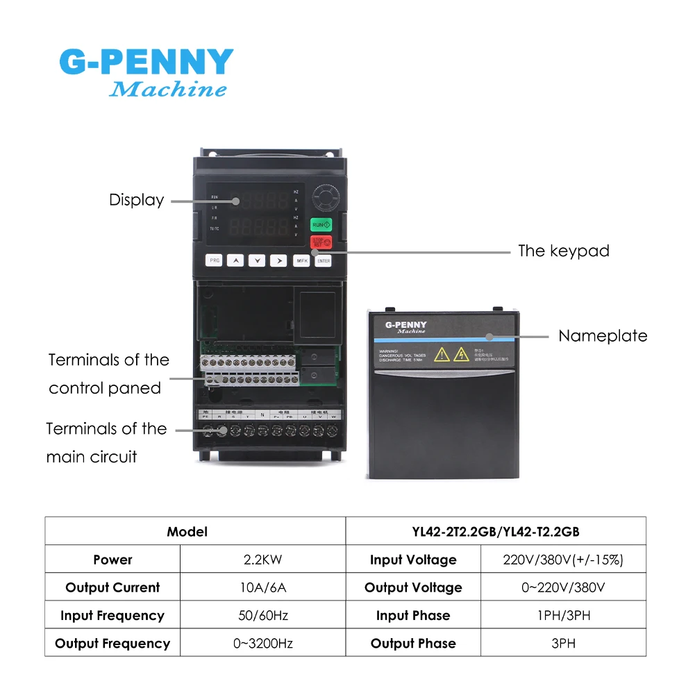 G-Penny 2.2kw ER20 Water Cooled Spindle Kit Water Cooling Spindle & 2.2kw VFD & 80mm Spindle Bracket & 75w Water Pump