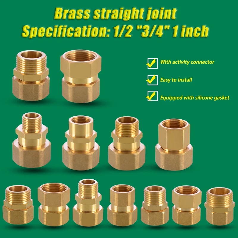 

1-50pcs Brass Double Male/Female Thread Union Joints 1/2" 3/4“ 1” Brass Fittings Mechanical Pneumatic Brass Copper Connector