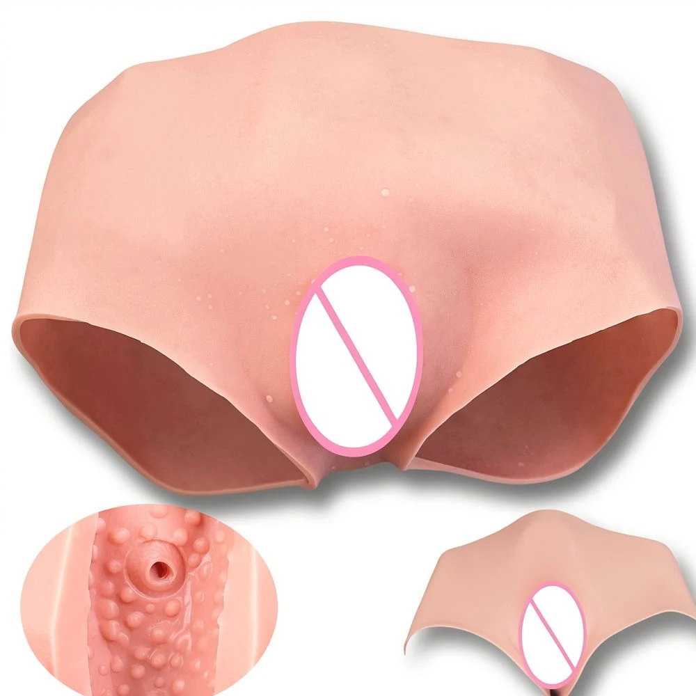 Skin-Feel Silicone Male Crossdressing Panty Ultra Lifelike Insertable Vagina with Realistic Clitoris Penis Hidding Pants 18+ Toy view 3